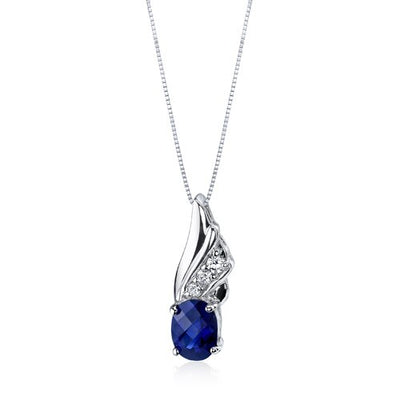 Blue Sapphire Pendant Necklace Sterling Silver Oval 1.75 Carats