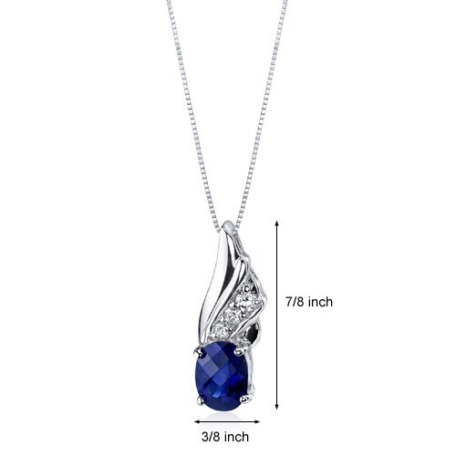 Blue Sapphire Pendant Necklace Sterling Silver Oval 1.75 Carats