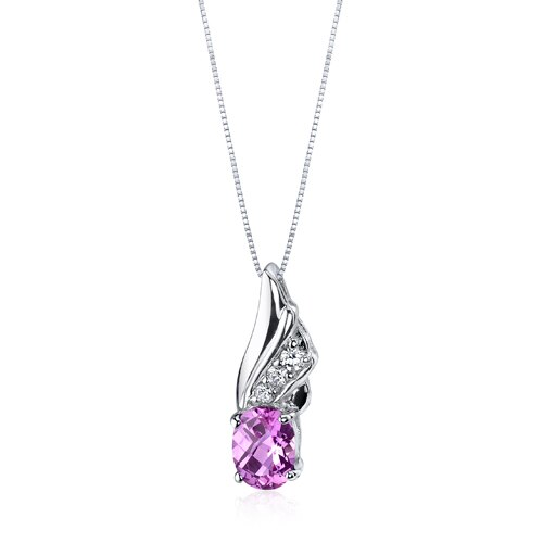 Pink Sapphire Pendant Necklace Sterling Silver Oval 1.75 Carats