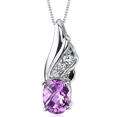 Pink Sapphire Pendant Necklace Sterling Silver Oval 1.75 Carats