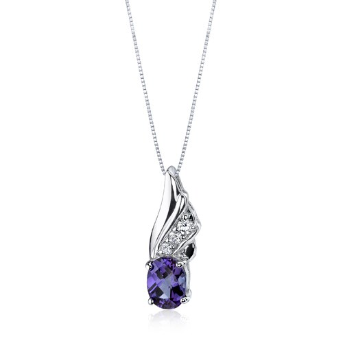 Alexandrite Pendant Necklace Sterling Silver Oval 1.75 Carats