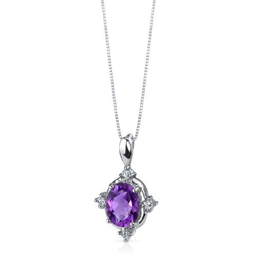 Amethyst Pendant Necklace Sterling Silver Oval Shape 1.5 Carats