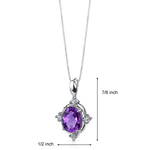 Amethyst Pendant Necklace Sterling Silver Oval Shape 1.5 Carats