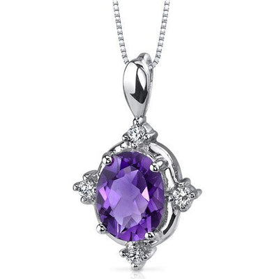 Amethyst Pendant Necklace Sterling Silver Oval Shape 1.5 Carats