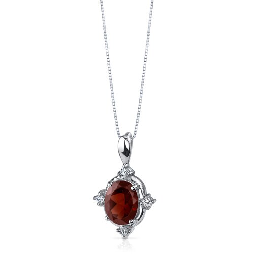 Garnet Pendant Necklace Sterling Silver Oval Shape 2.25 Carats