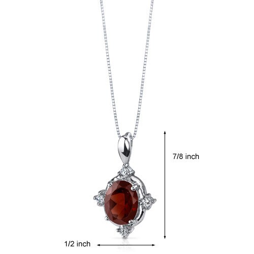 Garnet Pendant Necklace Sterling Silver Oval Shape 2.25 Carats