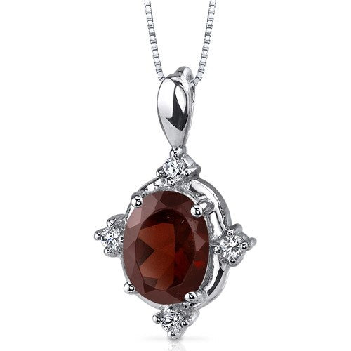 Garnet Pendant Necklace Sterling Silver Oval Shape 2.25 Carats