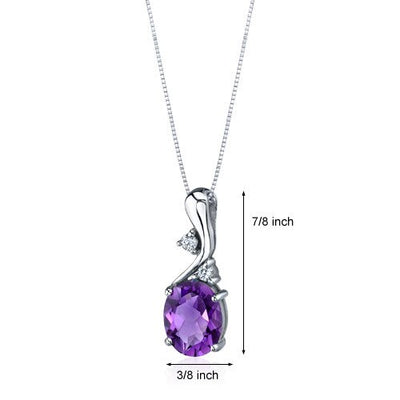 Amethyst Pendant Necklace Sterling Silver Oval Shape 2.25 Carat