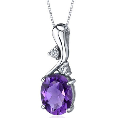 Amethyst Pendant Necklace Sterling Silver Oval Shape 2.25 Carat