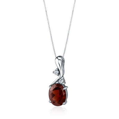 Garnet Pendant Necklace Sterling Silver Oval Shape 3.5 Carats