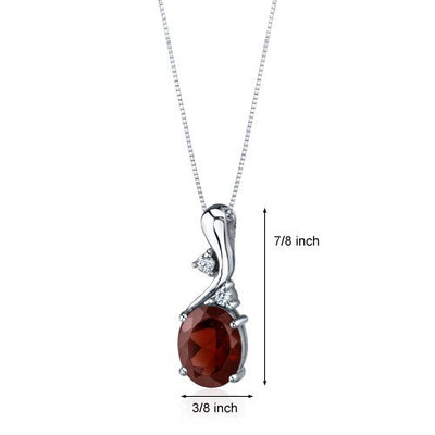 Garnet Pendant Necklace Sterling Silver Oval Shape 3.5 Carats