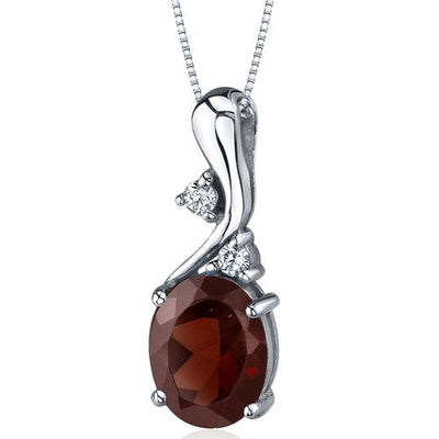 Garnet Pendant Necklace Sterling Silver Oval Shape 3.5 Carats