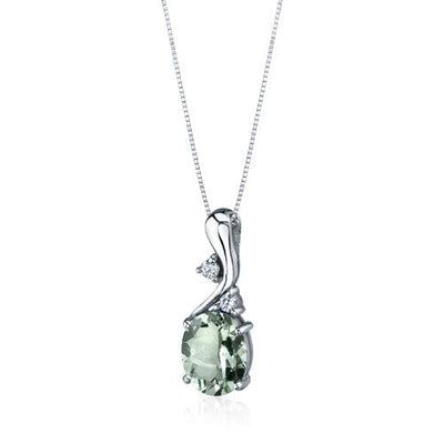 Green Amethyst Pendant Necklace Sterling Silver Oval 2.25 Carat