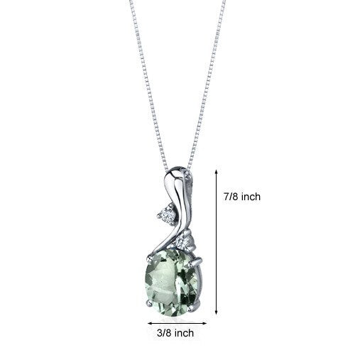 Green Amethyst Pendant Necklace Sterling Silver Oval 2.25 Carat