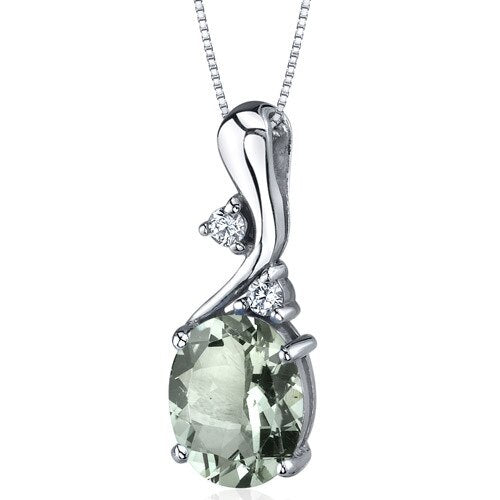 Green Amethyst Pendant Necklace Sterling Silver Oval 2.25 Carat