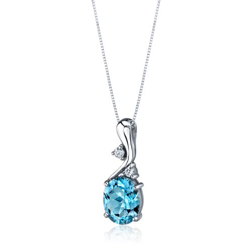 Swiss Blue Topaz Pendant Necklace Sterling Silver Oval 3 Carats