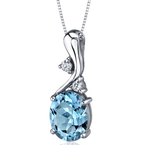 Swiss Blue Topaz Pendant Necklace Sterling Silver Oval 3 Carats