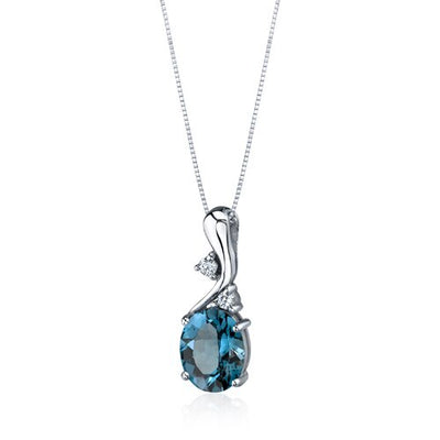 London Blue Topaz Pendant Necklace Sterling Silver Oval 3 Carat