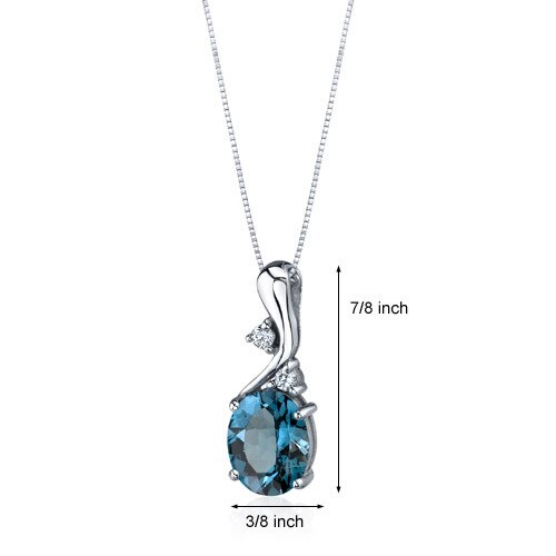 London Blue Topaz Pendant Necklace Sterling Silver Oval 3 Carat