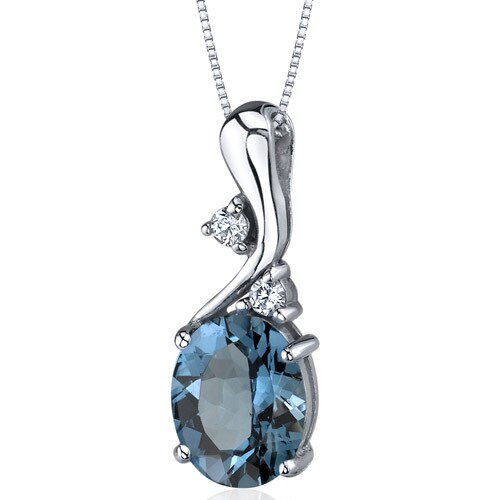 London Blue Topaz Pendant Necklace Sterling Silver Oval 3 Carat