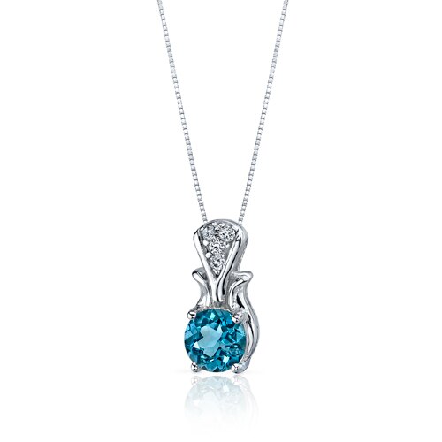 London Blue Topaz Pendant Sterling Silver Round 1.5 Carats