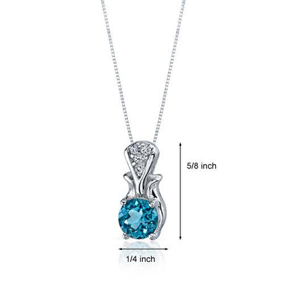 London Blue Topaz Pendant Sterling Silver Round 1.5 Carats