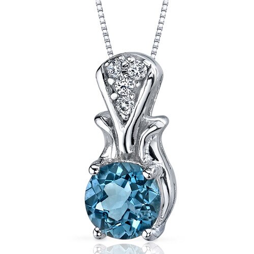 London Blue Topaz Pendant Sterling Silver Round 1.5 Carats