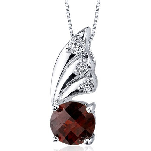 Garnet Pendant Necklace Sterling Silver Round Shape 1.75 Carats