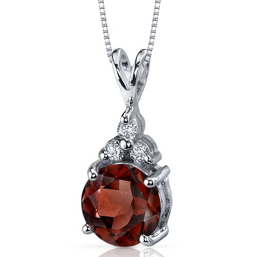 Garnet Pendant Necklace Sterling Silver Round Shape 2.5 Carats