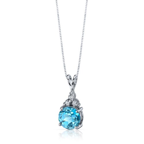 Swiss Blue Topaz Pendant Sterling Silver Round 2.25 Carats