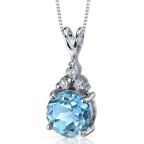 Swiss Blue Topaz Pendant Sterling Silver Round 2.25 Carats