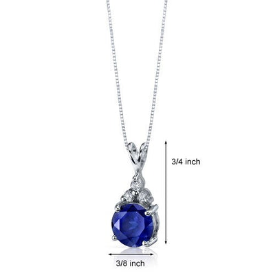 Blue Sapphire Pendant Necklace Sterling Silver Round 2.75 Carat