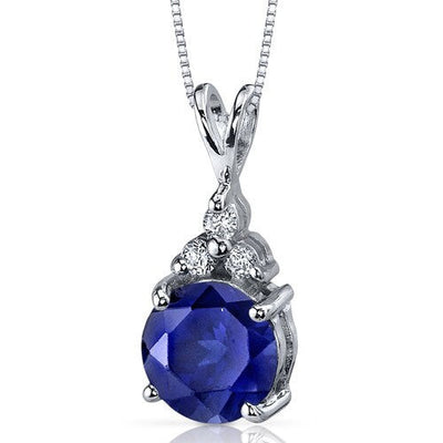 Blue Sapphire Pendant Necklace Sterling Silver Round 2.75 Carat