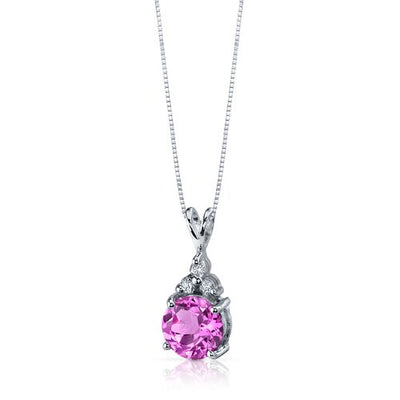 Pink Sapphire Pendant Necklace Sterling Silver Round 2.5 Carats