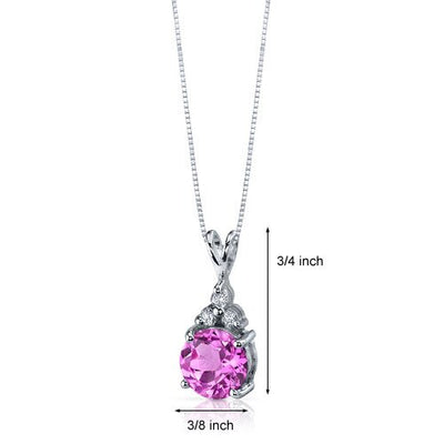 Pink Sapphire Pendant Necklace Sterling Silver Round 2.5 Carats