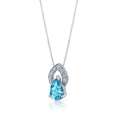 Swiss Blue Topaz Pendant Necklace Sterling Silver Pear 1.25 Cts