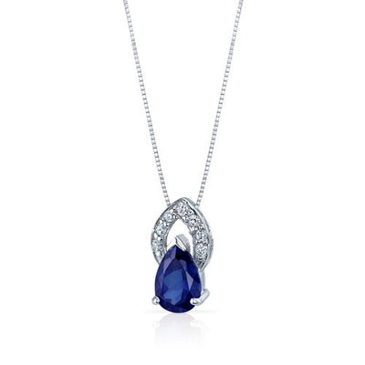 Blue Sapphire Pendant Necklace Sterling Silver Pear 1.75 Carats