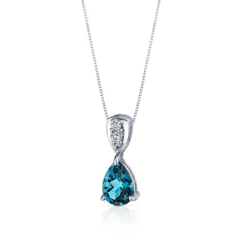 London Blue Topaz Pendant Necklace Sterling Silver Pear 2 Carat