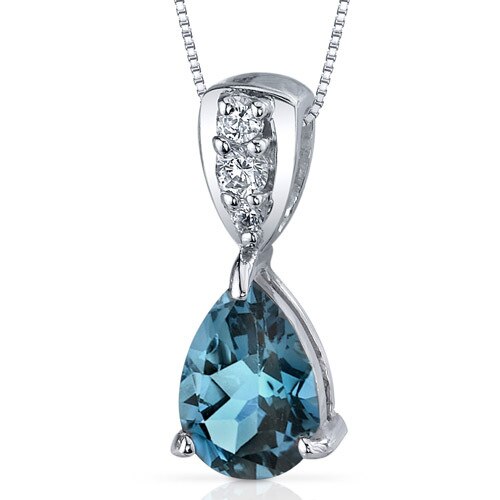 London Blue Topaz Pendant Necklace Sterling Silver Pear 2 Carat