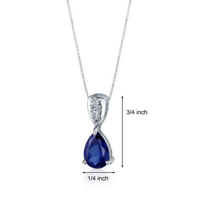 Blue Sapphire Pendant Necklace Sterling Silver Pear 2.5 Carats