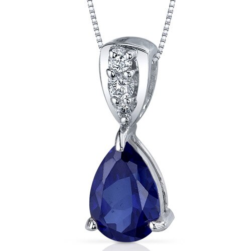 Blue Sapphire Pendant Necklace Sterling Silver Pear 2.5 Carats