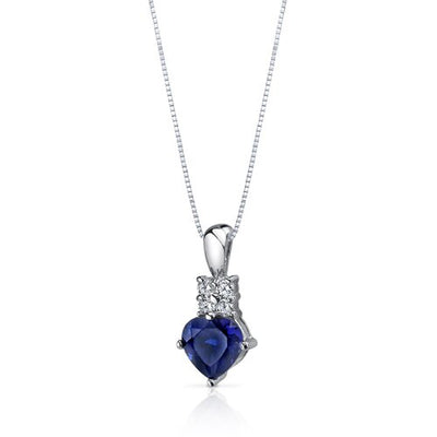 Blue Sapphire Pendant Necklace Sterling Silver Heart 1.75 Carat