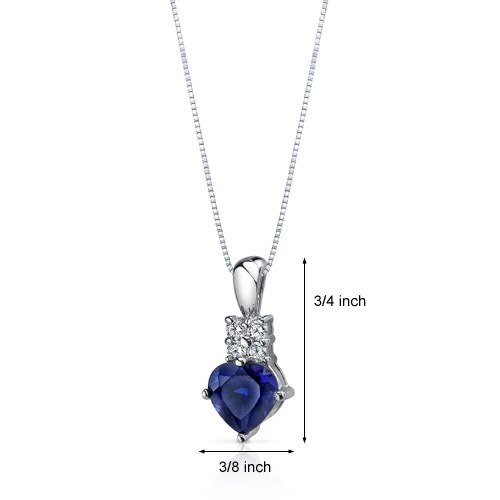 Blue Sapphire Pendant Necklace Sterling Silver Heart 1.75 Carat