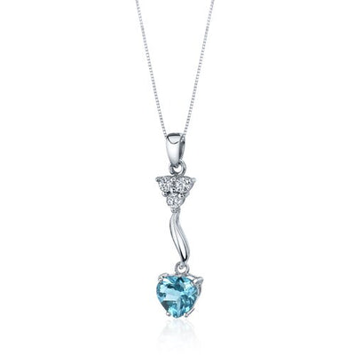 Swiss Blue Topaz Pendant Necklace Sterling Silver Heart 2 Carat