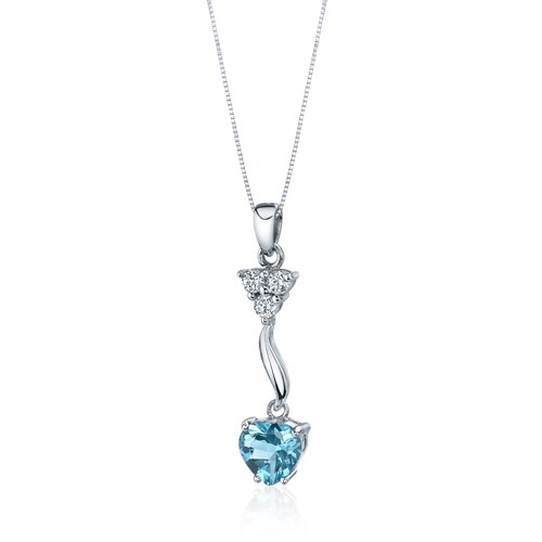 Swiss Blue Topaz Pendant Necklace Sterling Silver Heart 2 Carat