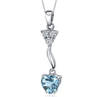 Swiss Blue Topaz Pendant Necklace Sterling Silver Heart 2 Carat