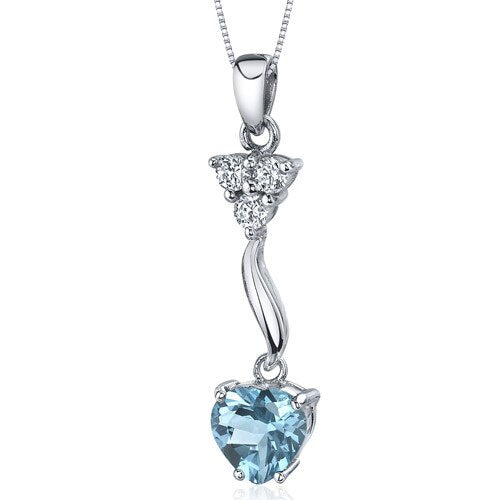 Swiss Blue Topaz Pendant Necklace Sterling Silver Heart 2 Carat