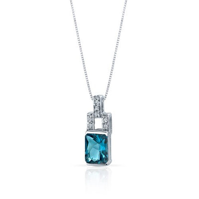 London Blue Topaz Pendant Sterling Silver Radiant 2 Carats