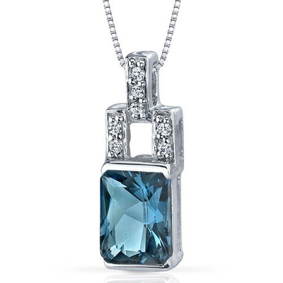 London Blue Topaz Pendant Sterling Silver Radiant 2 Carats