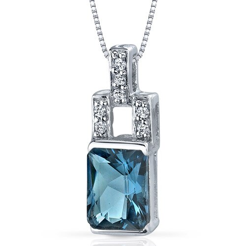 London Blue Topaz Pendant Sterling Silver Radiant 2 Carats